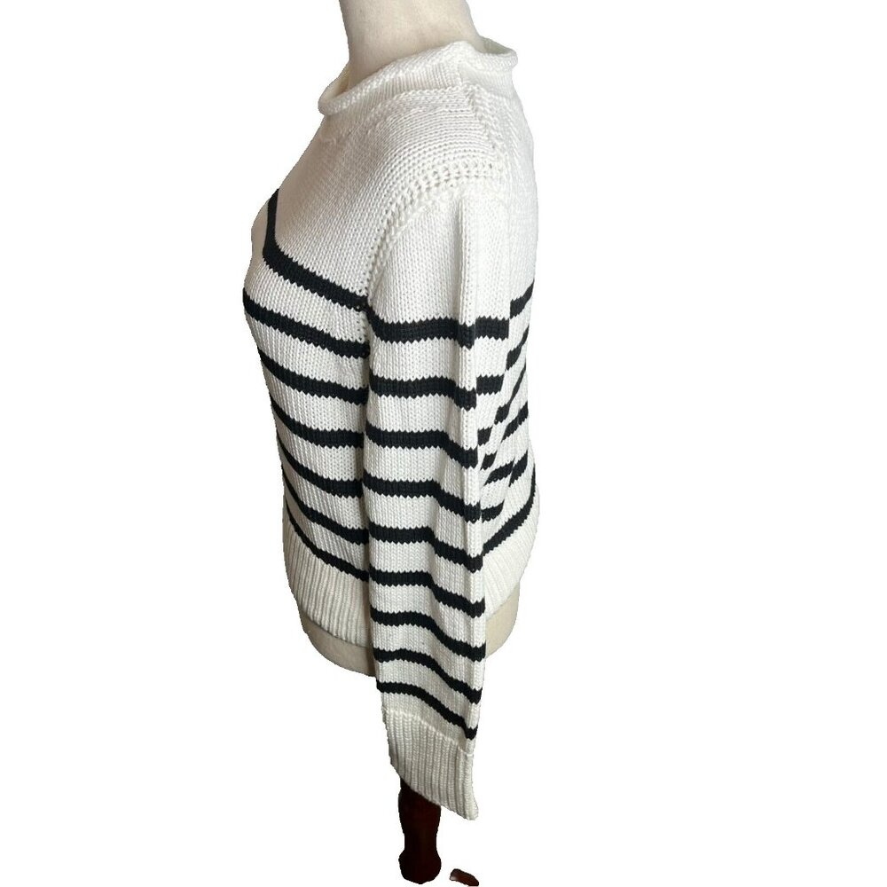 J.Crew $90 Heritage cotton Rollneck™ sweater in stripe Ivory Black Size M CE486 - Picture 3 of 8